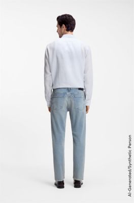 Regular-fit shirt in striped linen, Light Blue Stripes