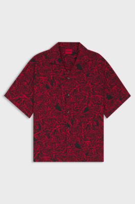 Oversized-fit shirt with digital print, Red Patterned