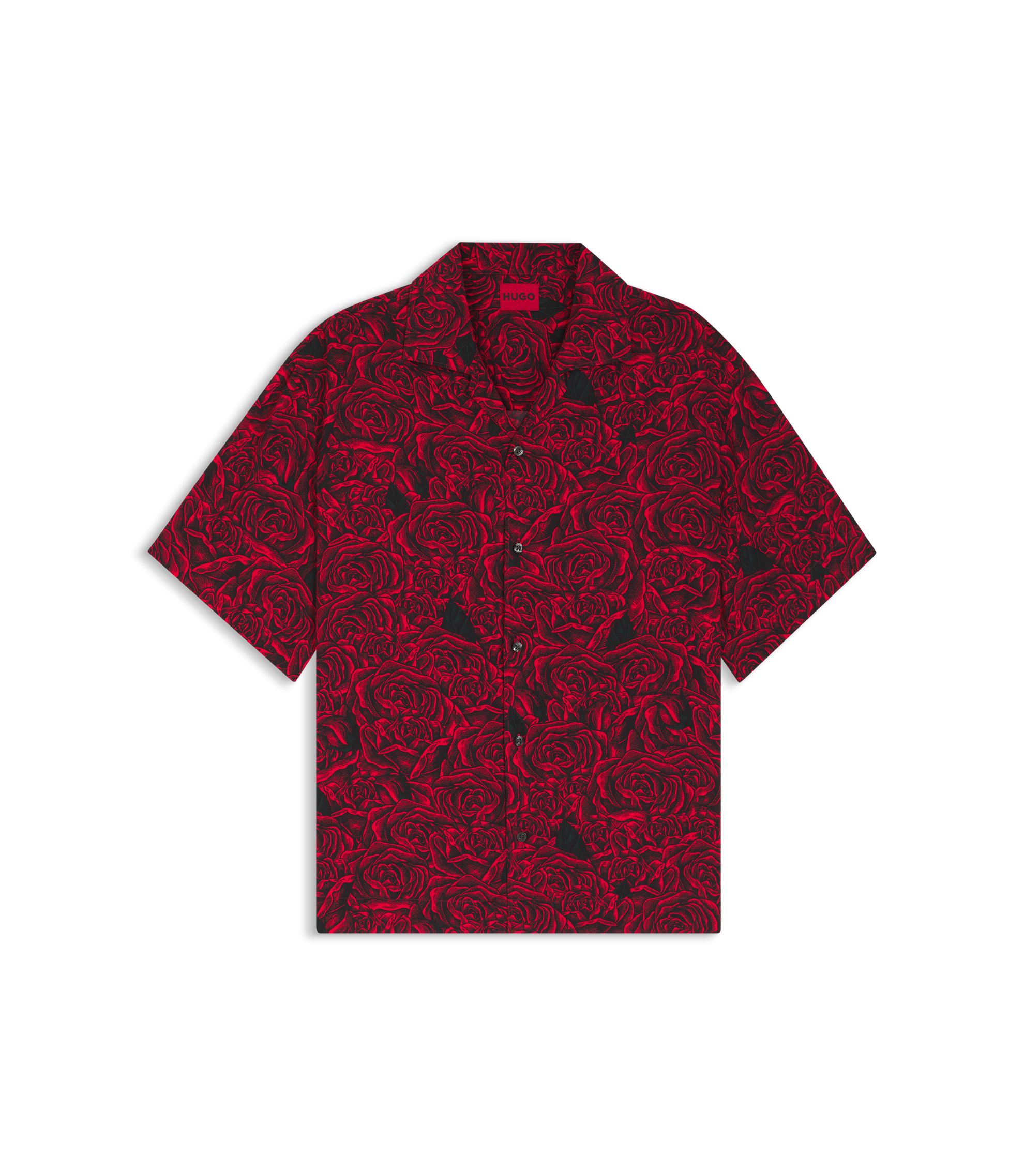 HUGO - Oversized-fit shirt with digital print - Red Patterned