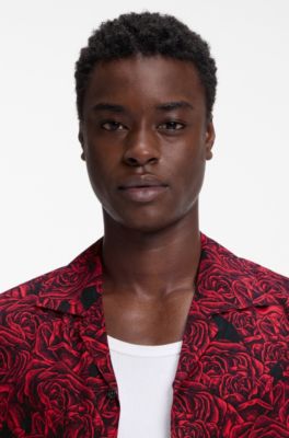 Oversized-fit shirt with digital print, Red Patterned