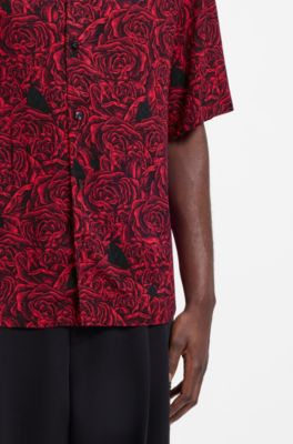 Oversized-fit shirt with digital print, Red Patterned