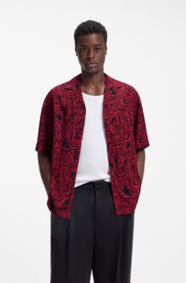Oversized Hemd mit Digital-Print, Rot gemustert