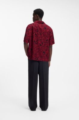 Oversized-fit shirt with digital print, Red Patterned