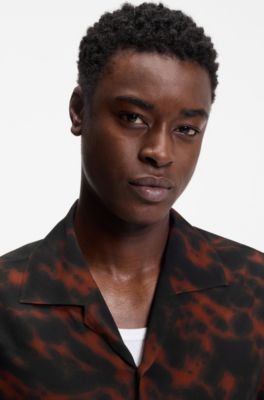 Oversized-fit shirt with digital print, Black Patterned