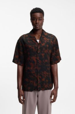 Oversized-fit shirt with digital print, Black Patterned