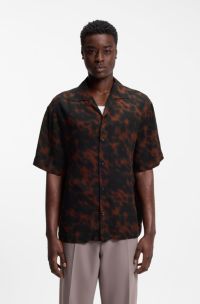 Oversized-fit shirt with digital print, Black Patterned