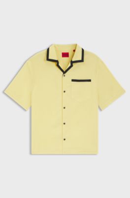 Camisa oversize fit de algod&oacute;n y lino, Amarillo