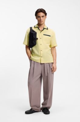 Camisa oversize fit de algod&oacute;n y lino, Amarillo