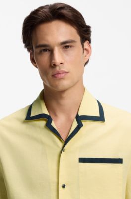Camisa oversize fit de algod&oacute;n y lino, Amarillo