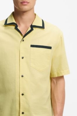Camisa oversize fit de algod&oacute;n y lino, Amarillo