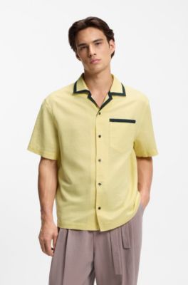 Oversized-fit shirt in linen and cotton, Yellow