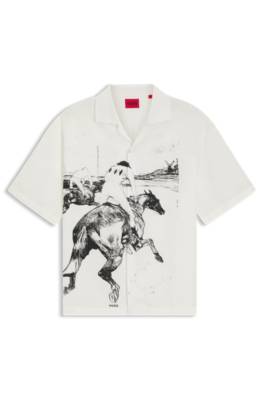 Oversized-fit shirt with horse racing print 1