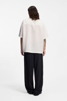 Camicia oversize con stampa ispirata alle corse di cavalli, Bianco a motivi