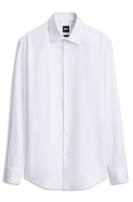 Slim-fit shirt in easy-iron cotton twill, White