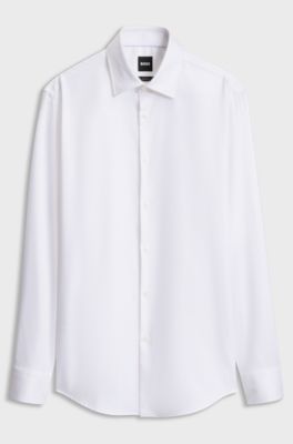 Slim-fit shirt in easy-iron cotton twill, White