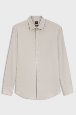 Slim-fit shirt in easy-iron cotton twill, Beige