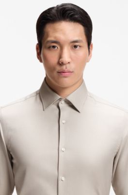 Slim-fit shirt in easy-iron cotton twill, Beige