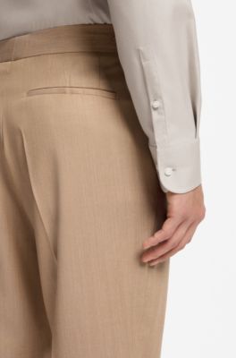 Slim-fit shirt in easy-iron cotton twill, Beige