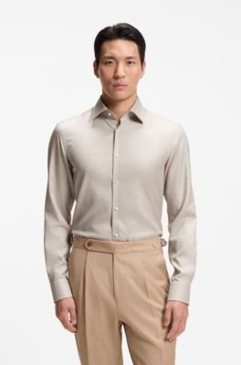 Slim-fit shirt in easy-iron cotton twill, Beige