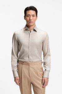 Camicia slim fit in twill di cotone facile da stirare, Beige