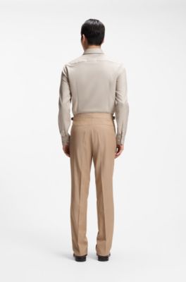 Slim-fit shirt in easy-iron cotton twill, Beige