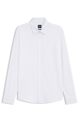 Slim-fit shirt in structured performance-stretch fabric, White