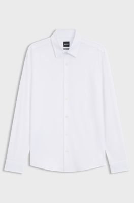 Slim-fit shirt in structured performance-stretch fabric, White