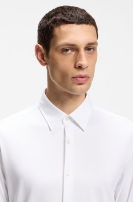 Camicia slim fit in tessuto elasticizzato strutturato ad alte prestazioni, Bianco