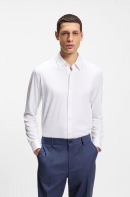 Slim-fit shirt in structured performance-stretch fabric, White