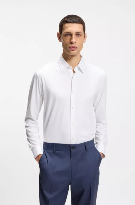 Slim-fit shirt in structured performance-stretch fabric