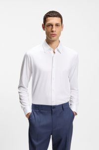 Slim-fit shirt in structured performance-stretch fabric, White