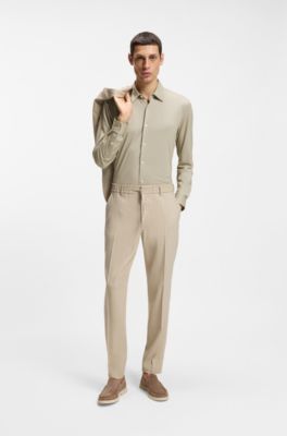 Slim-fit shirt in structured performance-stretch fabric, Light Beige