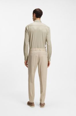 Slim-fit shirt in structured performance-stretch fabric, Light Beige