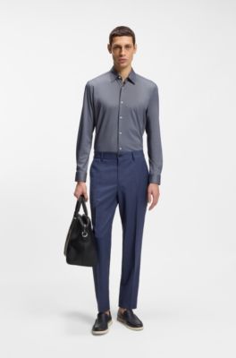 Slim-fit shirt in structured performance-stretch fabric, Dark Blue
