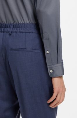 Slim-fit overhemd van gestructureerd hoogwaardig stretchmateriaal, Donkerblauw