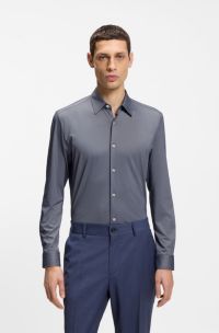 Slim-fit shirt in structured performance-stretch fabric, Dark Blue