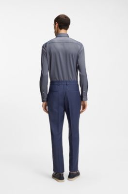 Slim-fit shirt in structured performance-stretch fabric, Dark Blue