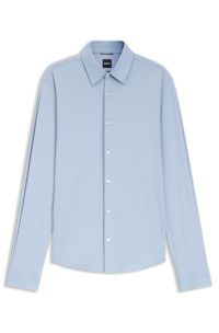 Slim-fit shirt in structured performance-stretch fabric, Light Blue