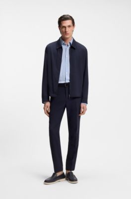 Slim-fit shirt in structured performance-stretch fabric, Light Blue