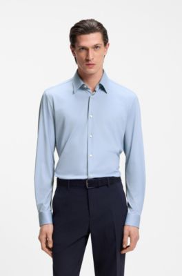 Slim-fit shirt in structured performance-stretch fabric, Light Blue