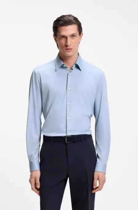 Slim-fit shirt in structured performance-stretch fabric