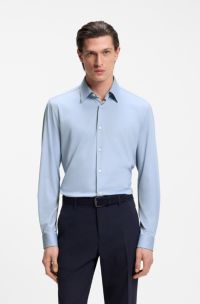 Slim-fit shirt in structured performance-stretch fabric, Light Blue