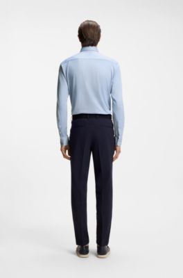 Slim-fit shirt in structured performance-stretch fabric, Light Blue