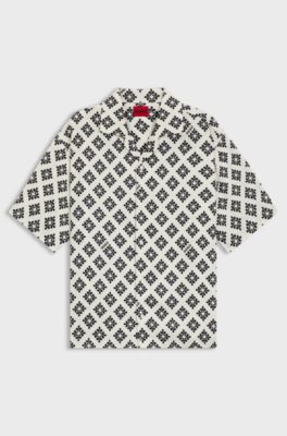 Oversized Hemd mit Statement-Print, Wei&szlig; gemustert