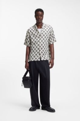 Oversized-fit overhemd met opvallende print, Wit met dessin