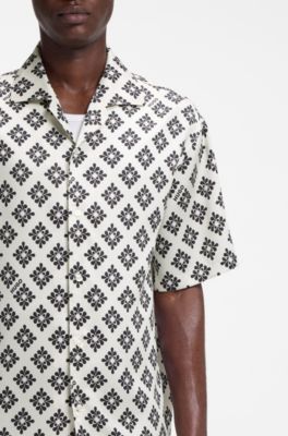 Chemise Oversize &agrave; imprim&eacute; affirm&eacute;, Blanc &agrave; motif