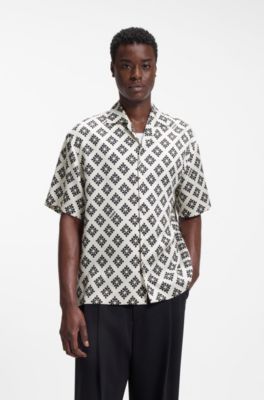 Camicia oversize con stampa di grande effetto, Bianco a motivi