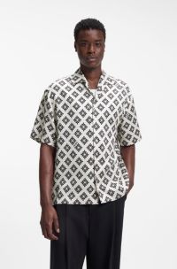 Oversized-fit shirt with statement print, White Patterned