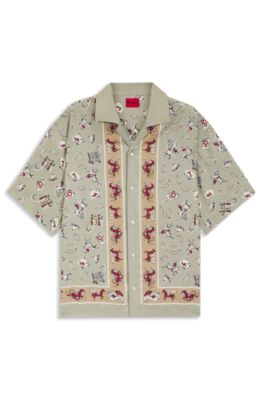 HUGO - Oversized-fit shirt with statement print - Green Patterned