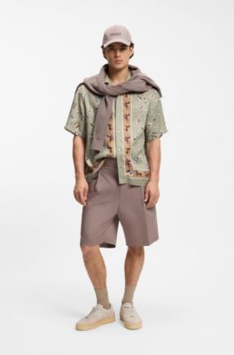 Oversized-fit shirt with statement print, Green Patterned